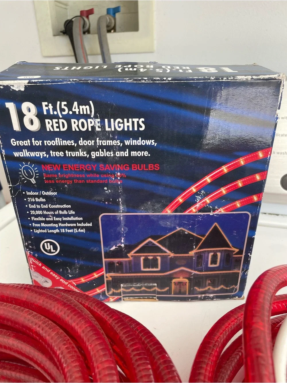 Red Rope Christmas Lights Bundle 18 feet each - Set of 2